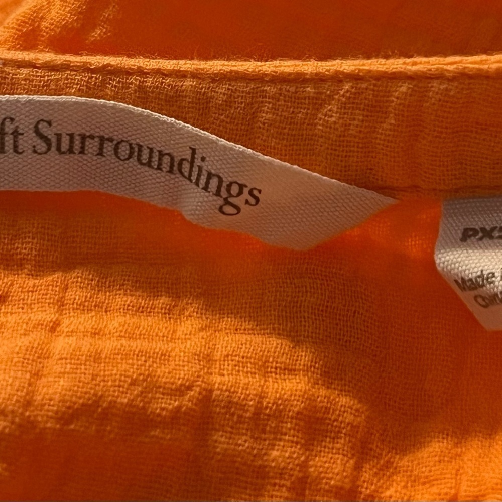 Soft Surroundings Orange Relaxed Blouse with 3/4 Sleeves - Picture 4 of 5